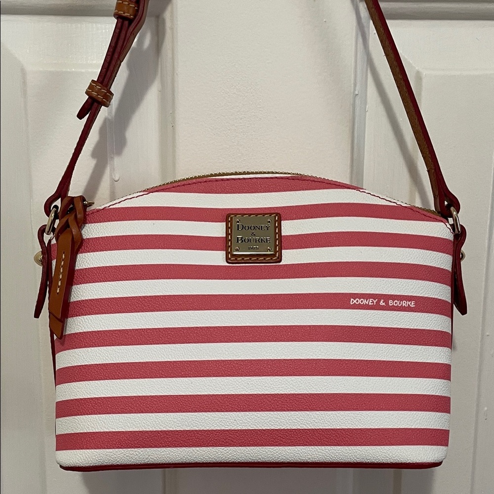 Dooney & Bourke Pink and White Striped Shoulder